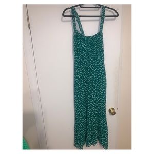 Green floral midi dress with leg slit